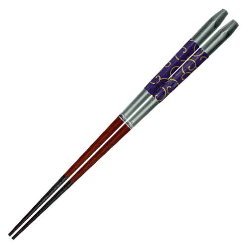 箸 23cm プレミアムアイ ジャパニーズペーパーライン 野分蔦 すべり止め 和紙 漆 木製 天然木 ブルー画像