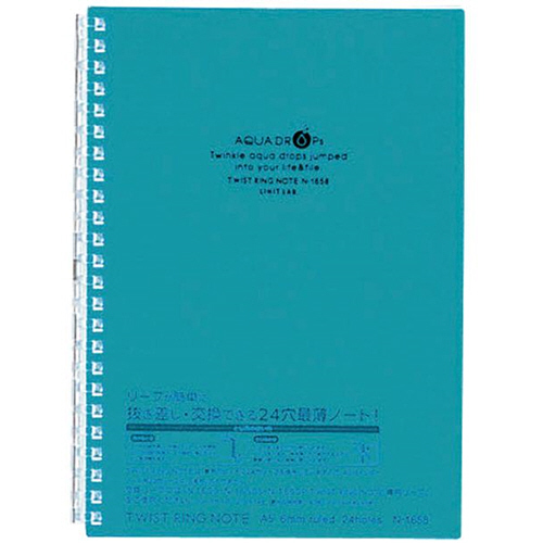 AQUA DROPs ﾂｲｽﾄﾉｰﾄ A5 24穴 B罫 ﾘｰﾌ30枚付属 青緑 1冊画像