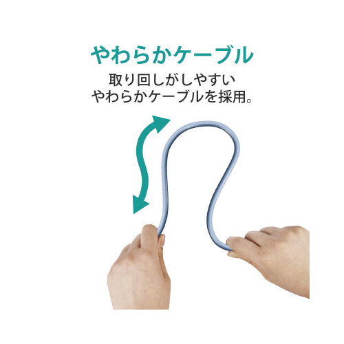 やわらかLANケーブル/CAT6/3m/ブルー 柔らかな質感のケーブルが直線的に配置された様子