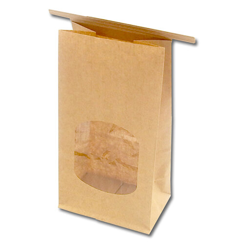 テープ不要！ワイヤータイの付いたクラフト窓付き角底袋