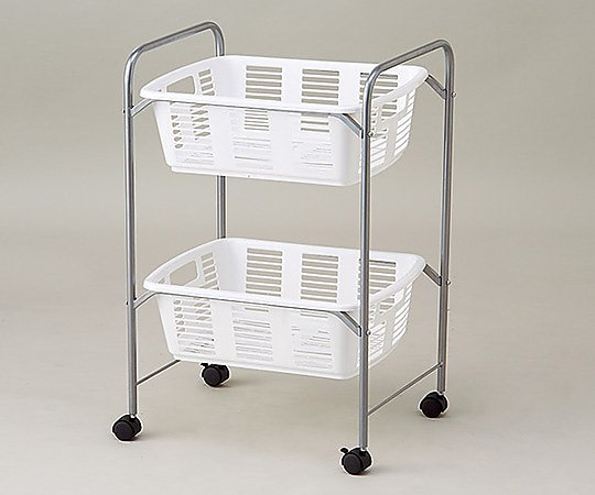 脱衣カゴワゴン・ラック2段式 ホワイト キャスター有り画像