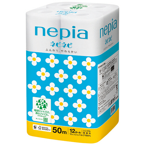 ﾈﾋﾟﾈﾋﾟ ﾄｲﾚｯﾄﾛｰﾙ ｼﾝｸﾞﾙ 50m 無香料 1ｾｯﾄ(72ﾛｰﾙ:12ﾛｰﾙ×6ﾊﾟｯｸ)画像