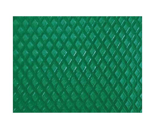 塩ビマット　ダイヤ型　グリーン　1.5mmX915mmX20m ダイヤ模様の表面が見える長尺のマットが広がっている様子