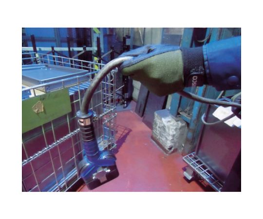 PU厚手手袋エンボス加工　OD　S 厚手の手袋が上面から見える状態で、エンボス加工が施された表面が確認できる。