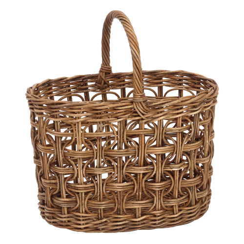 かご アラログループ編みオーバルバスケット