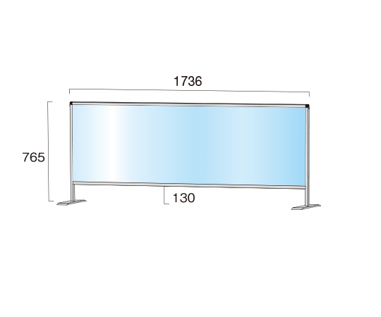 パーテーションスタンド　600×1700mm　（塩ビ仕様） 塩ビ仕様の透明なパーテーションスタンドが正面から見える状態