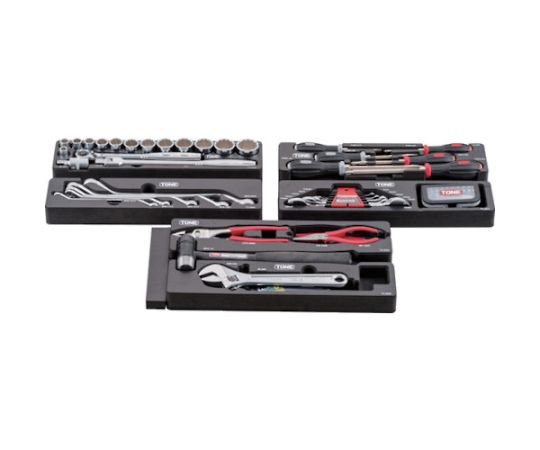 整備用工具セット ツールセット （ブラック仕様） 間口433×奥行220×高さ240mm 工具セットが収納された状態で、黒のケースが開いている様子。