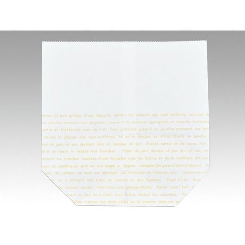 パン袋 No.416亀甲袋レシピ柄L 大阪ポリエチレン販売 [ケース販売] レシピ柄が施された大きな透明袋の側面が見える状態
