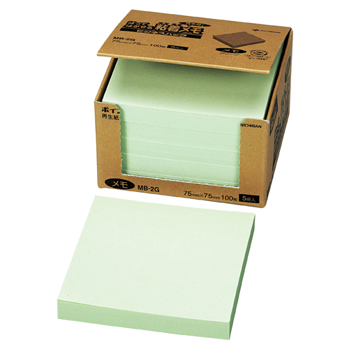 ﾎﾟｲﾝﾄﾒﾓ 再生紙 ﾋﾞｼﾞﾈｽﾊﾟｯｸ 75×75mm ｸﾞﾘｰﾝ 1ﾊﾟｯｸ(5冊)画像