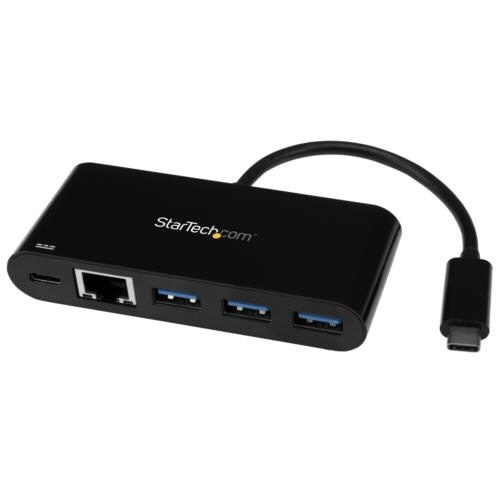 USB-C接続ギガビット有線LANアダプタ　3ポートUSB3.0ハブ搭載　ブラック　1個