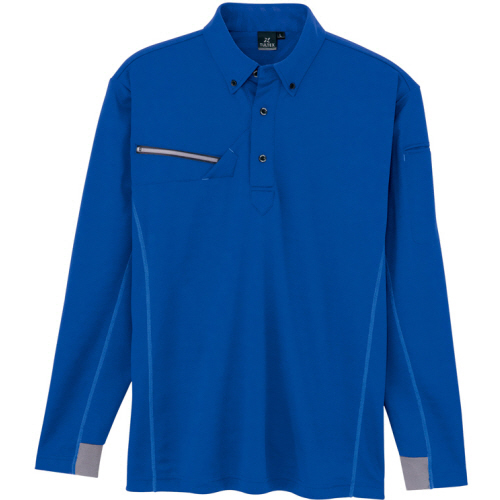 TULTEX(ﾀﾙﾃｯｸｽ)長袖ﾎﾞﾀﾝﾀﾞｳﾝﾎﾟﾛｼｬﾂ 冷感 二重編裏ﾌﾟﾘﾝﾄﾆｯﾄ ﾌﾞﾙｰ S 1着画像