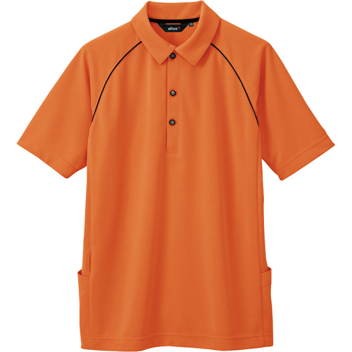 ﾊﾞｯｸｻｲﾄﾞﾎﾟｹｯﾄ付半袖ﾎﾟﾛｼｬﾂ(女性用) 二重編みﾆｯﾄ ｵﾚﾝｼﾞ 9号 1着画像