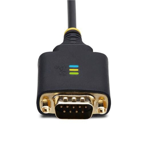 USB-RS232Cシリアル変換ケーブル　ストレート　61cm　ブラック　1本 ケーブルの端子部分が見える状態、太さや配線デザインが強調されている
