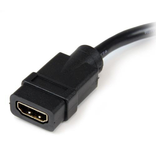 HDMI-DVI-D変換ケーブル　20cm　ブラック　1本 ケーブルが真上から見える状態で、両端のコネクタがはっきりと見えている