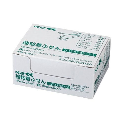 強粘着ふせん　Ｋ２　７５×２５　パステル混色２０冊画像