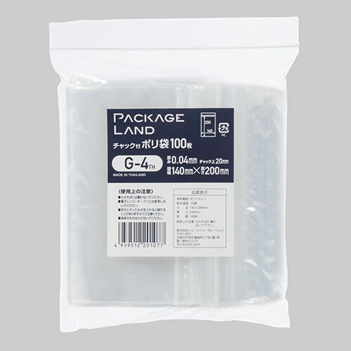 ﾁｬｯｸ付ﾎﾟﾘ袋 ﾖｺ140×ﾀﾃ200×厚み0.04mm 1ﾊﾟｯｸ(100枚)画像