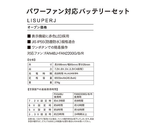 空調服パワーファン対応バッテリーセット 背面から撮影されたバッテリーの接続端子と付属品が並ぶ様子