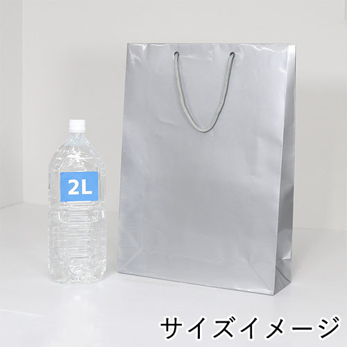 ツヤありPP加工！シルバーで持ち手紐付きの高級ギフトバッグ