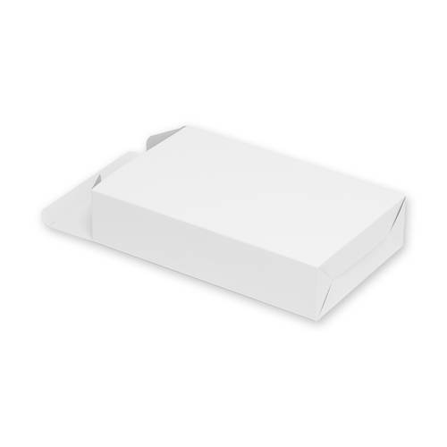 化粧箱（白無地・底組・170×270×高60mm） 斜め上方から見た単体の白い箱、蓋が閉じられた様子