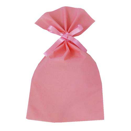 ソフトバッグベーシック2穴リボン巾着 S5 薄 ピーチピンク画像