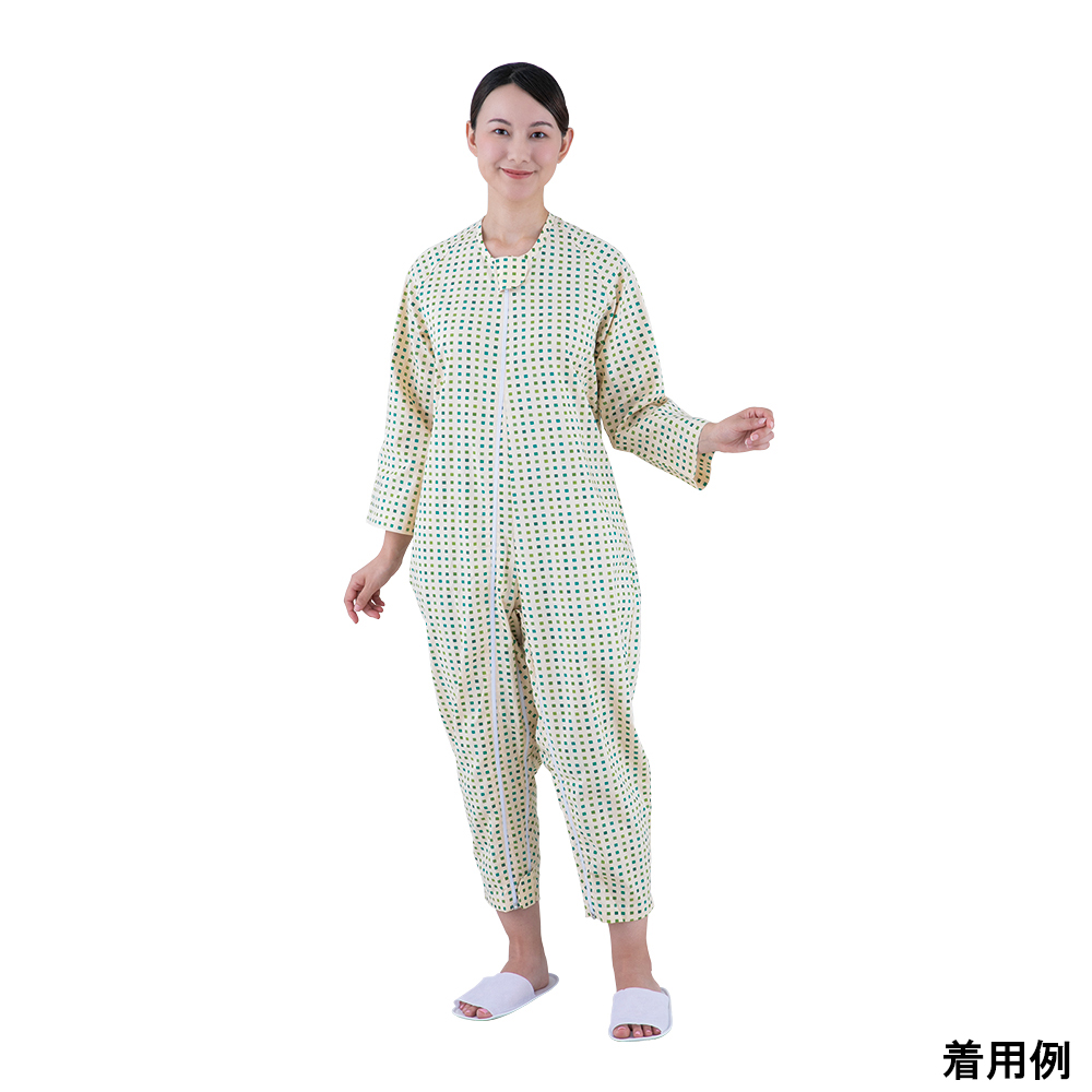 ソフトケアねまき両開きファスナー スリーシーズン みどり M画像