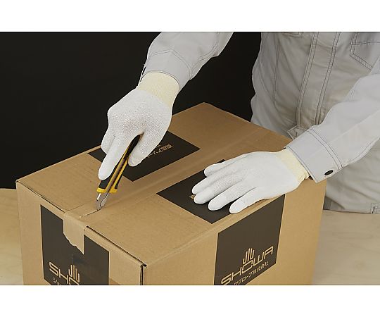 ケミスター(R)　フィンガー(指先コート)　Lサイズ 透明な指先コートがパッケージに収められた状態、Lサイズの表示が目立つ向きで展示されている。