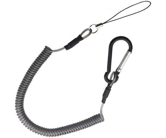 落下防止ストラップ カラビナ+カールコード+紐パーツ グレー