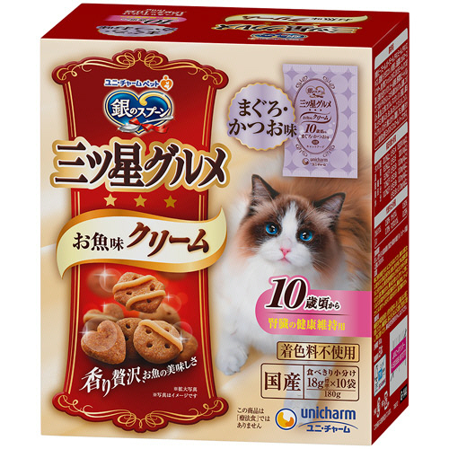 銀のｽﾌﾟｰﾝ三ﾂ星ｸﾞﾙﾒお魚味C 10歳頃- まぐろ･かつお味 18g/袋 1箱(10袋)画像