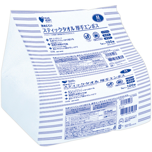 ﾌﾟﾗｽﾊｰﾄ ｽﾃｨｯｸﾀｵﾙ 厚手ｴﾝﾎﾞｽ M 個包装 1ﾊﾟｯｸ(100本)画像