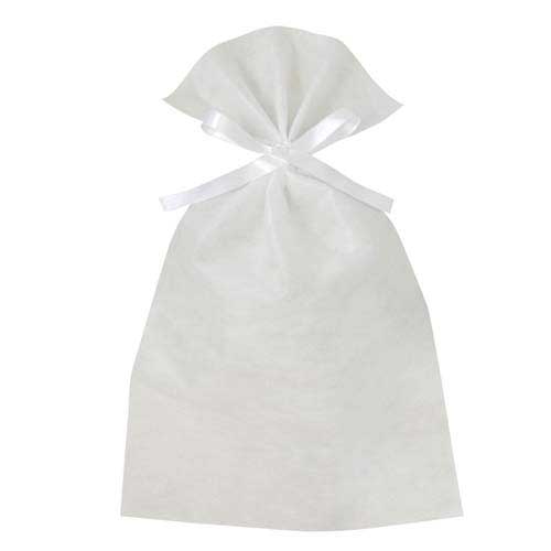 ソフトバッグベーシック2穴リボン巾着 S6 厚 白画像