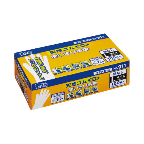 ＮＯ．９１１天然ゴム使い切り手袋　Ｌ　１００枚入画像