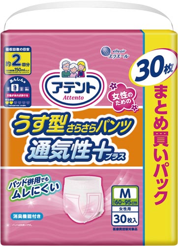 アテント　うす型さらさらパンツ通気性女Ｍ×２画像