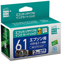 ﾘｻｲｸﾙｲﾝｸ 顔料ﾌﾞﾗｯｸ [ｴﾌﾟｿﾝ:ICBK61互換] ECI-E61B-2PT 1箱(2個)画像