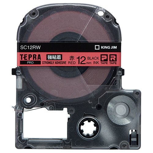テプラ　PRO　テープカートリッジ　強粘着　12mm　赤/黒文字　1個画像