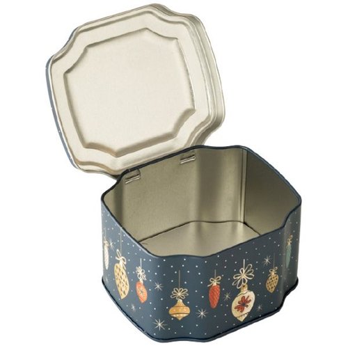 贈答箱 クリスマスオーナメント ギフト缶-2(6個) ヘッズ 鮮やかなギフト缶が並び、リボンが美しく結ばれた様子