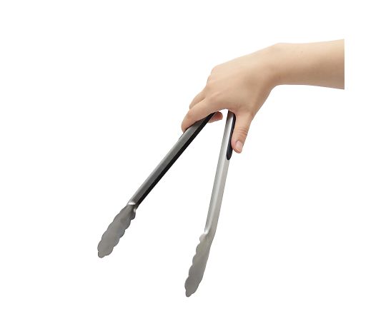 TAKAGIオートロックステンレストング31cm 持ち手が見える横からのアングルで、金属部分が光沢を放つ状態