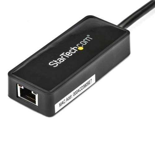 USB3.0-Gigabit　Ethernetアダプタ　ブラック　USBポート付　1個 製品が上から見下ろされている状態、USBポートが側面に配置されている様子
