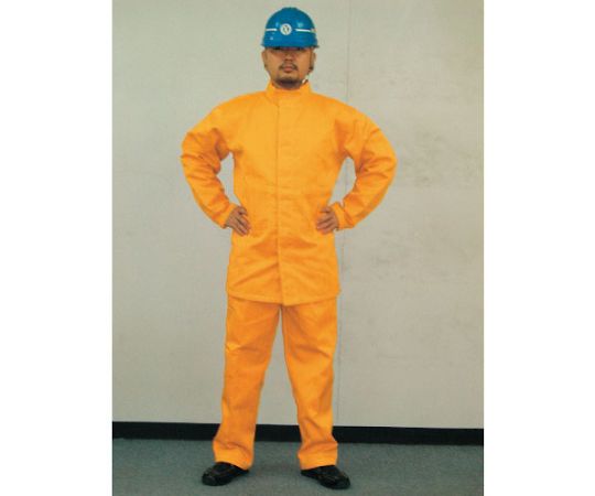ハイブリッド（耐熱・耐切創）作業服　ズボン　ネイビーブルー ズボンの前面が見える状態で、ウエスト部分にはポケットとベルトループが確認できる。
