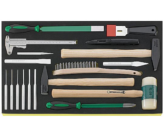 18個組 工具セット 工具が整然と並んでいる状態と充実した内容が際立つパッケージ