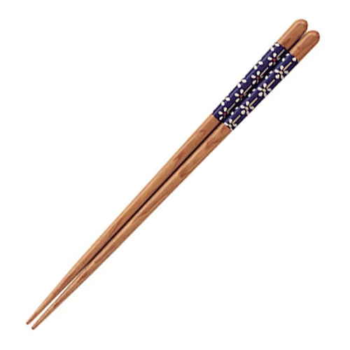 箸 23cm 和柄 モダンフラワー木製 紺画像