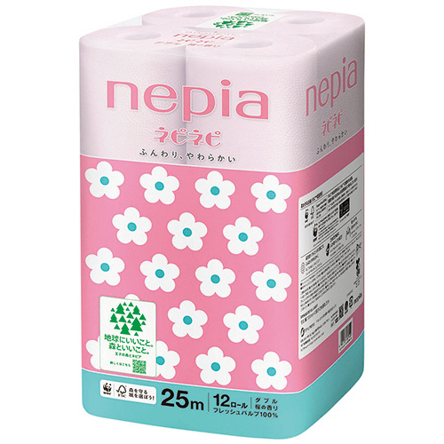 ﾈﾋﾟﾈﾋﾟ ﾄｲﾚｯﾄﾛｰﾙ ﾀﾞﾌﾞﾙ 25m 桜の香り(桜色) 1ｾｯﾄ(72ﾛｰﾙ:12ﾛｰﾙ×6ﾊﾟｯｸ)画像