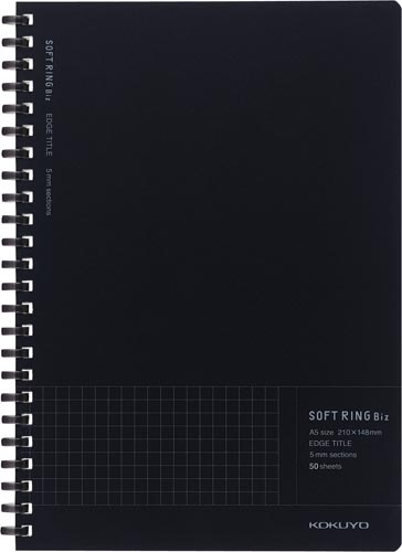 ソフトリングノートＢｉｚ方眼罫５０枚Ａ５黒×５画像