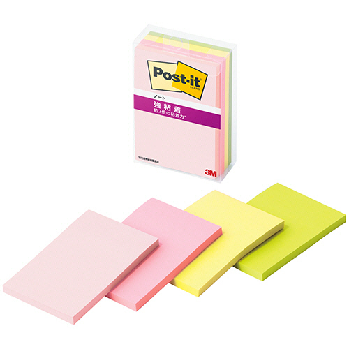 ﾎﾟｽﾄ･ｲｯﾄ 強粘着ﾉｰﾄ ﾏﾙﾁｶﾗｰ4 75×50mm 4色 1ｾｯﾄ(40冊:4冊×10ﾊﾟｯｸ)画像