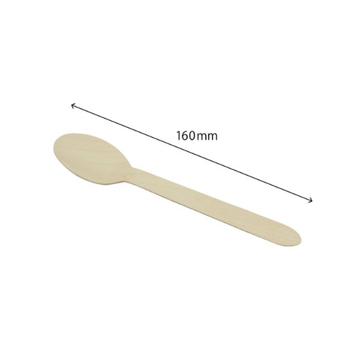 使い捨てスプーン テイクアウト用木製スプーン 160mm 100本入 木製スプーンが並べられたパッケージの上面