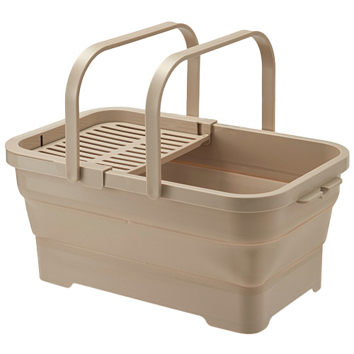 おりたためる ﾊﾞｽｹｯﾄ ちょい置きﾄﾚｰ付 15L ﾍﾞｰｼﾞｭ 1個画像