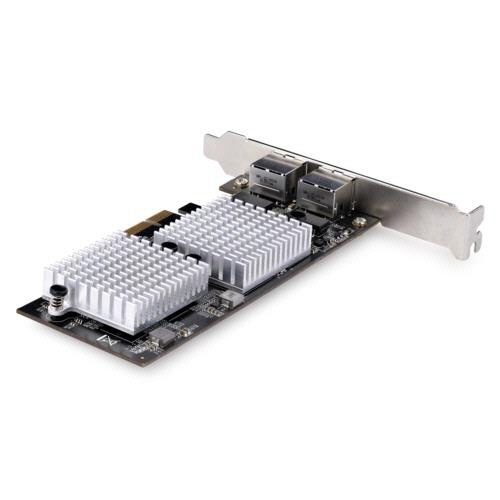 ネットワークアダプターカード　PCI　Express　x1　2ポート　1個 基盤が見える角度から撮影された2ポートの拡張カード