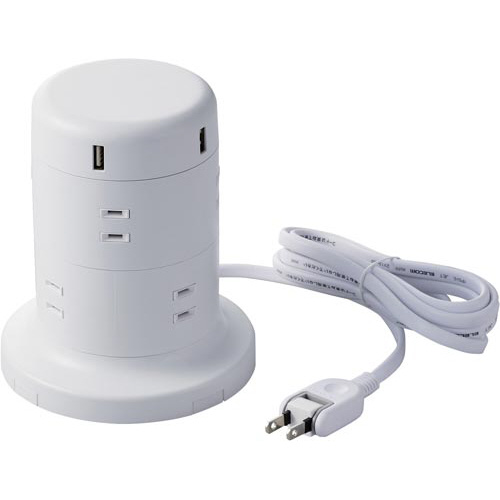 タワー型タップ／８個口／雷サージ／２ｍ／ホワイト画像