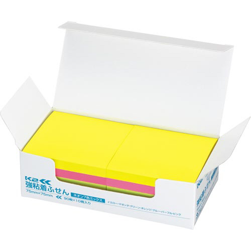 強粘着ふせん　Ｋ２　７５×７５　ネオン混色１０冊画像
