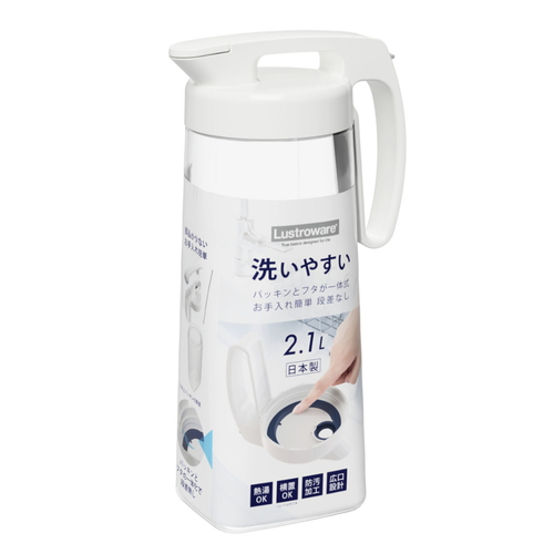 ピッチャー 2.1L シームレス パッキン一体型 ワンタッチ ラストロ 耐熱 横置き プラスチック ホワイト画像