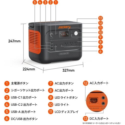 ポータブル電源 900 960Wh 1台 商品が設置されている屋外の風景とコンセントに接続された状態